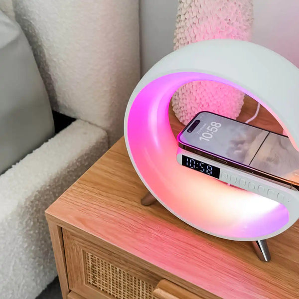 Smart Wireless Charging Alarm Clock charging a phone