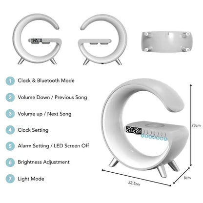 Smart LED wireless charging alarm clock — close-up of clock controls