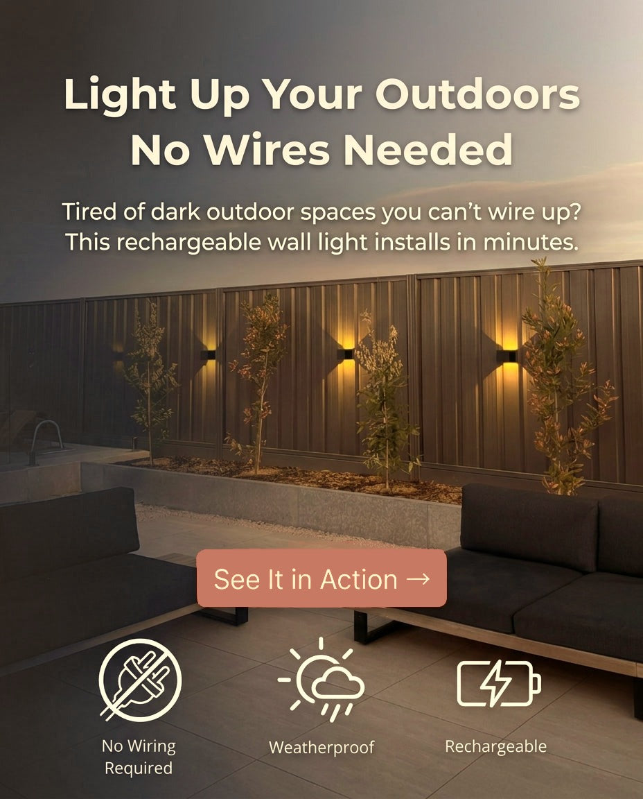Outdoor wall light homepage banner — mobile, crisp native-res rebrand